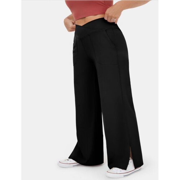 Halara Crossover Pocket Split Hem Yoga Pants Plus Sz 2XL Black Wide Leg Yoga Pan - Picture 3 of 9